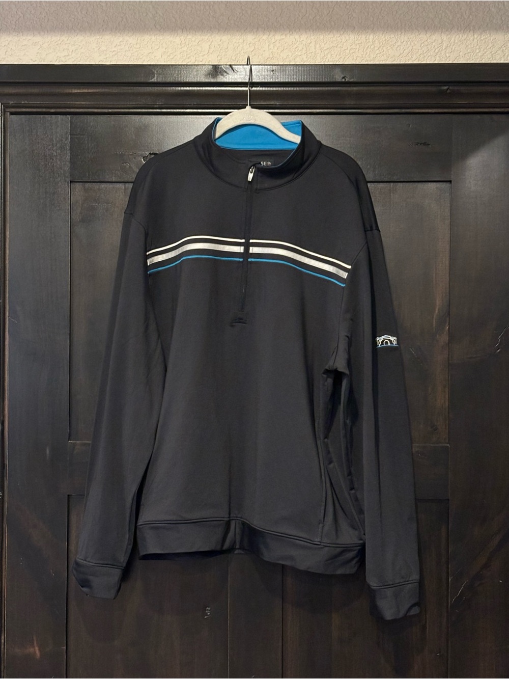 Chase 54 Men's XL Blue 1/4 Zip Stretch Striped Long Sleeve Golf Pullover Logo